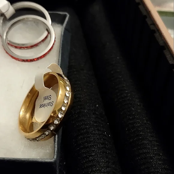 Stainless Steel Gold Plated Band w/ Crystals - Picture 5 of 7